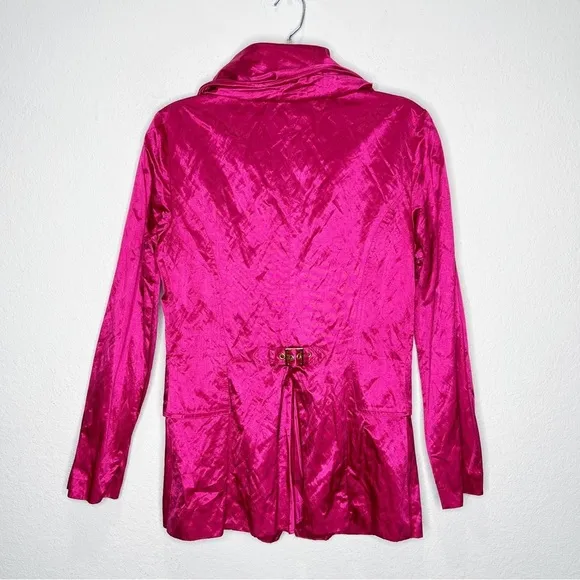 Vintage Joseph Ribkoff Satin Metallic Hot Pink Blazer Artsy Wild Funky Statement
