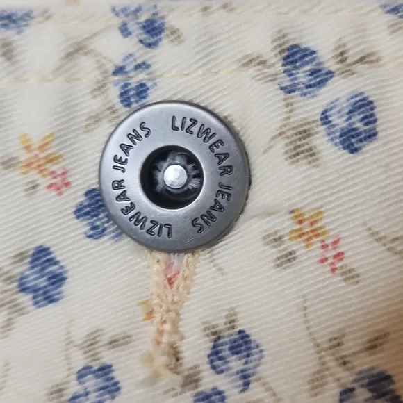 Vintage Liz Claiborne LizWear Jeans Women's Cream Cotton  Floral Blazer Size L