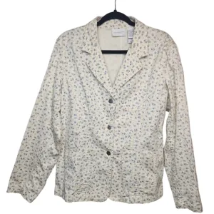 Vintage Liz Claiborne LizWear Jeans Women's Cream Cotton  Floral Blazer Size L