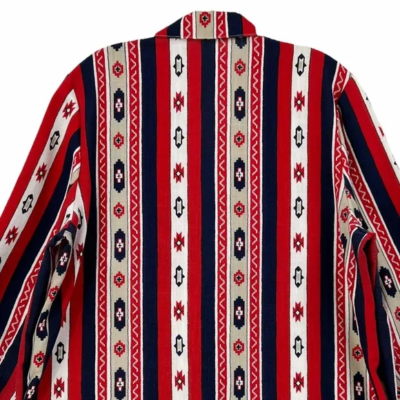 Vintage Native Pattern Red, White, Blue, Khaki Unlined Blazer by Bon Worth USA