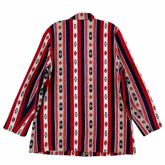 Vintage Native Pattern Red, White, Blue, Khaki Unlined Blazer by Bon Worth USA