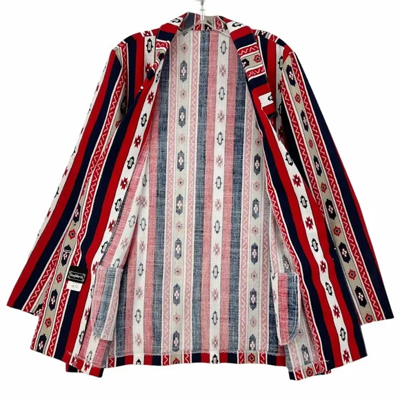 Vintage Native Pattern Red, White, Blue, Khaki Unlined Blazer by Bon Worth USA