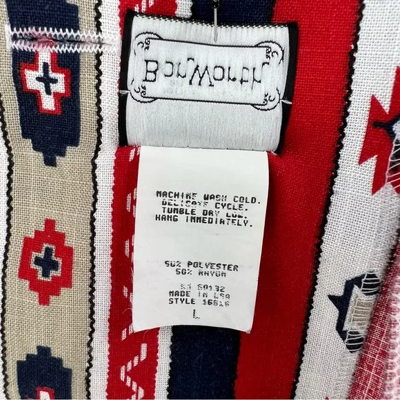 Vintage Native Pattern Red, White, Blue, Khaki Unlined Blazer by Bon Worth USA