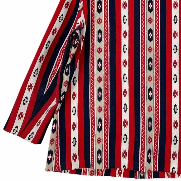 Vintage Native Pattern Red, White, Blue, Khaki Unlined Blazer by Bon Worth USA