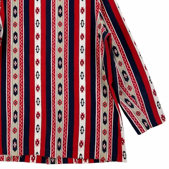 Vintage Native Pattern Red, White, Blue, Khaki Unlined Blazer by Bon Worth USA