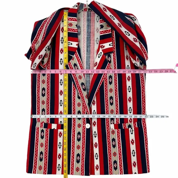 Vintage Native Pattern Red, White, Blue, Khaki Unlined Blazer by Bon Worth USA