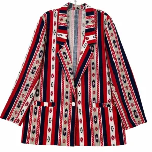 Vintage Native Pattern Red, White, Blue, Khaki Unlined Blazer by Bon Worth USA