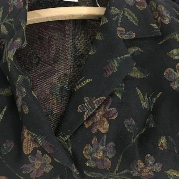 Vintage Tapestry Blazer Floral Brocade Petite M USA Black Green Woman’s Dark