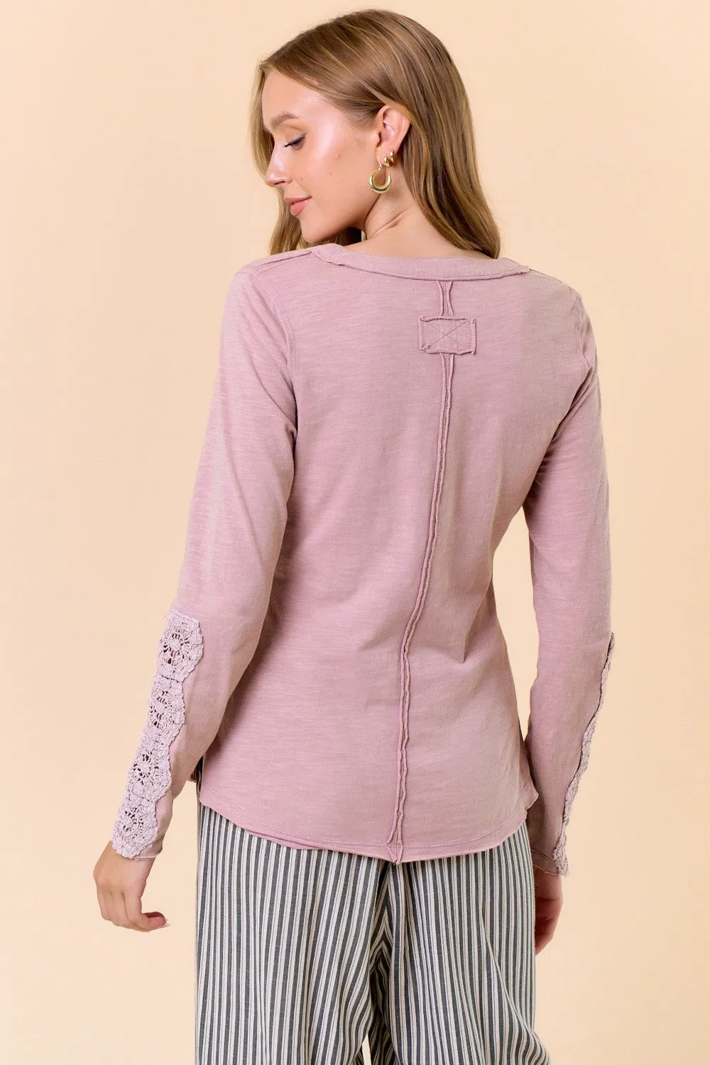 Vintage Wash Crochet Detail Long Sleeve