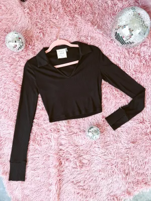 Waterloo Collared Crop Top - Black