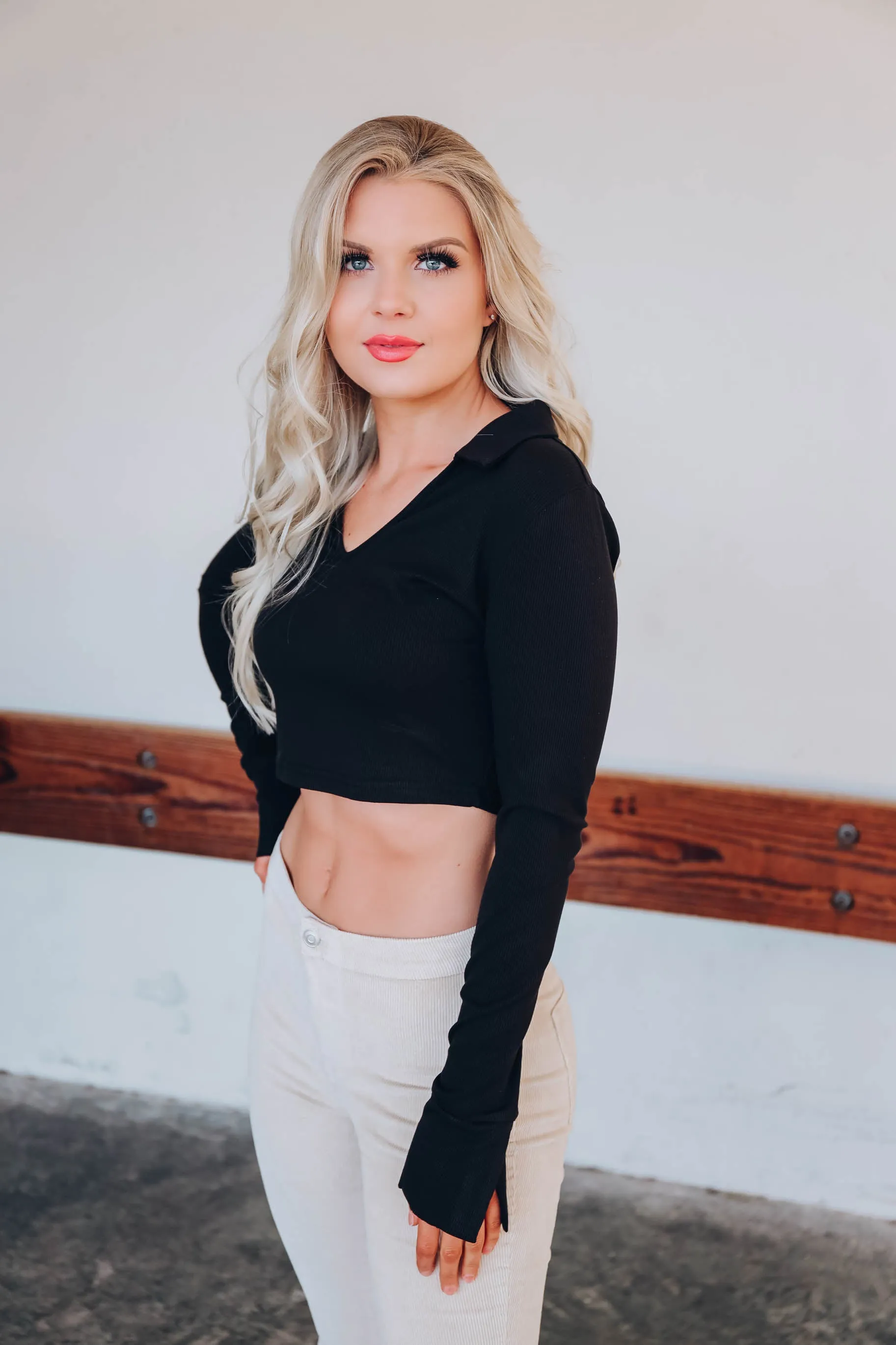Waterloo Collared Crop Top - Black