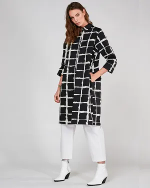 Wave Grid Line Striped Shirtdress