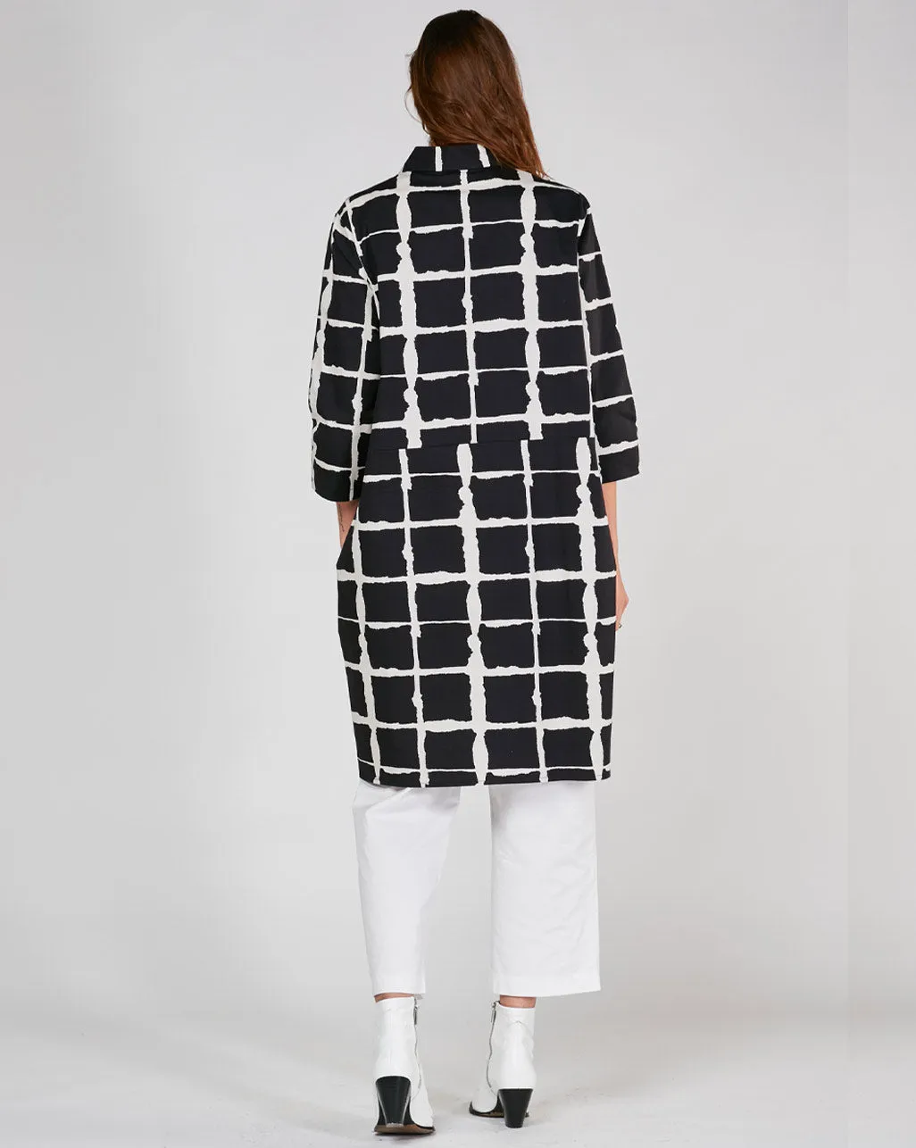 Wave Grid Line Striped Shirtdress