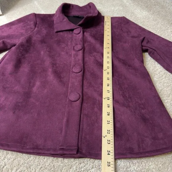 WEAVZ blazer Jacket Purple Button Closure Sz M Pockets Velvet Suede Feel Career