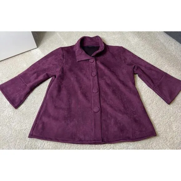 WEAVZ blazer Jacket Purple Button Closure Sz M Pockets Velvet Suede Feel Career