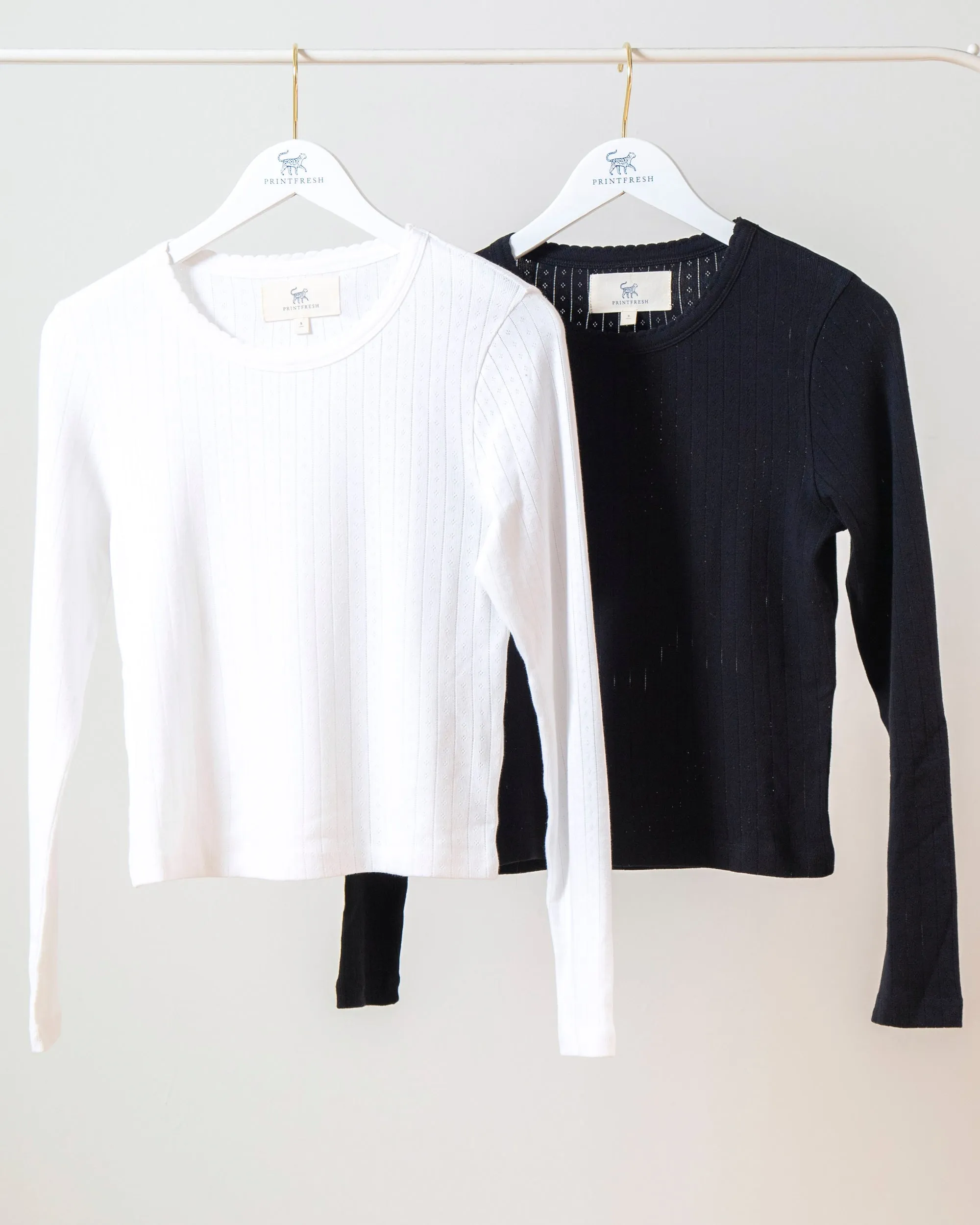 White/Cat Eye - 2-Pack Pointelle Long Sleeve - Shirt Bundle
