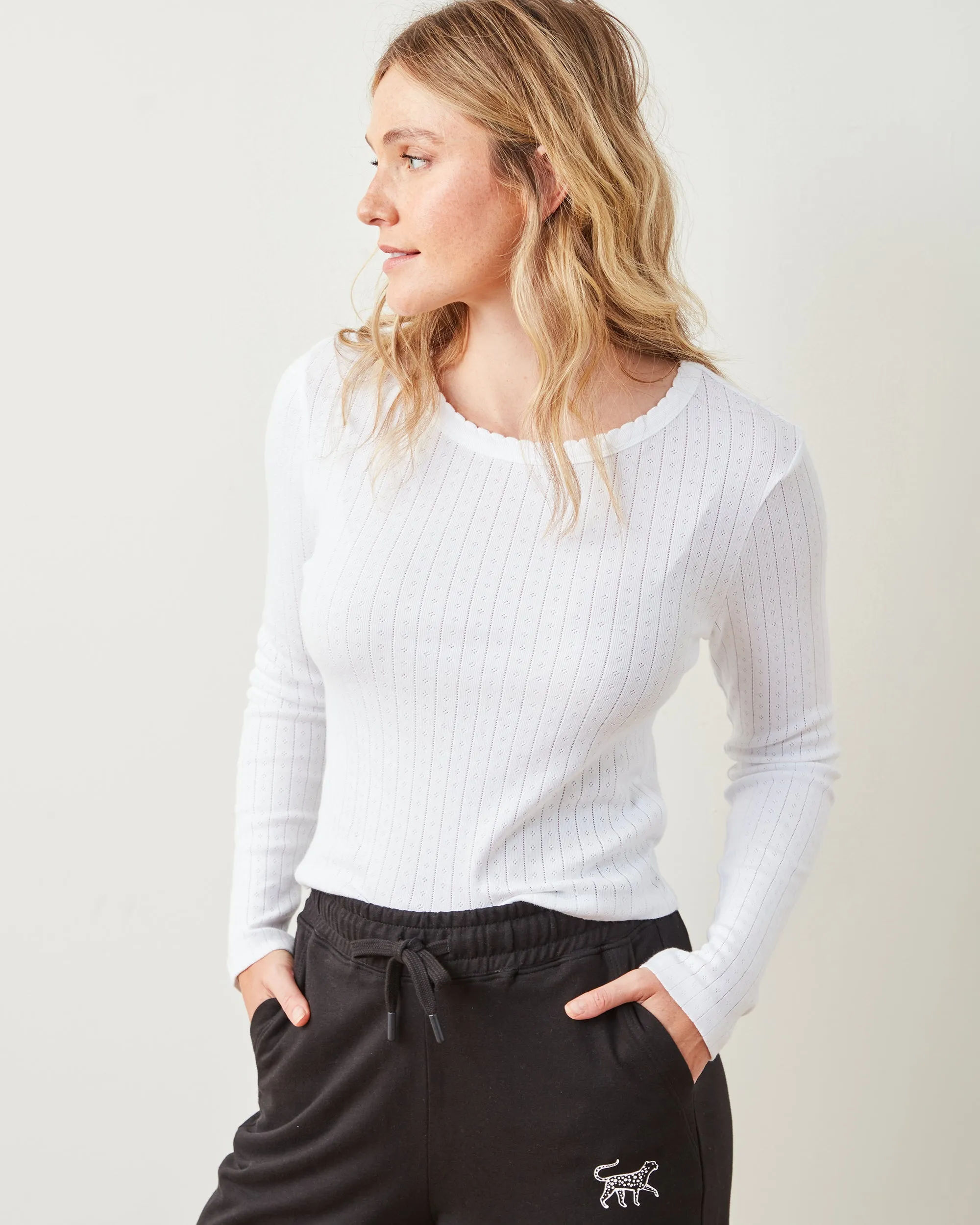 White/Cat Eye - 2-Pack Pointelle Long Sleeve - Shirt Bundle