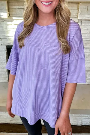 Wisteria Solid Color Corded Patched Pocket Loose T Shirt