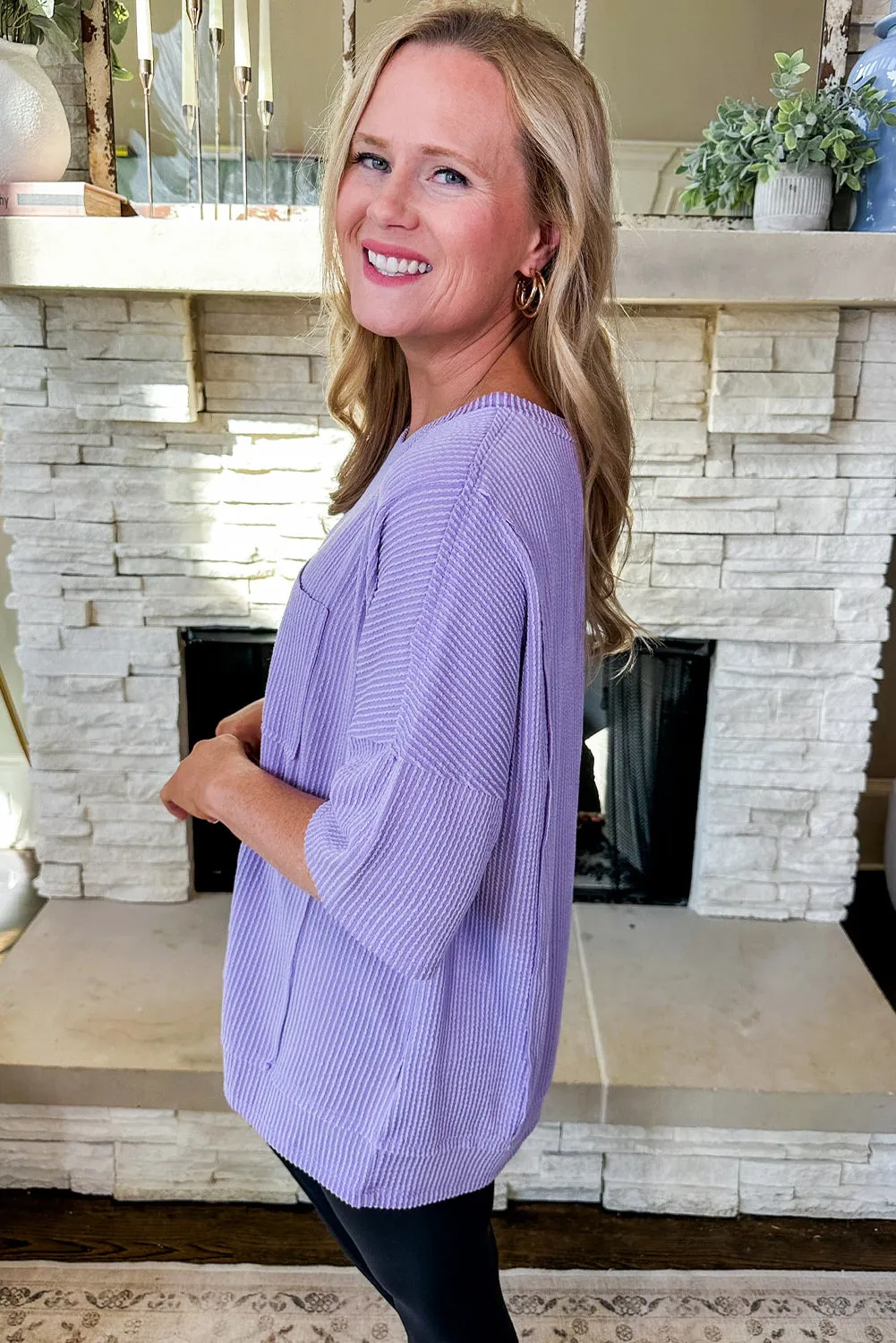 Wisteria Solid Color Corded Patched Pocket Loose T Shirt