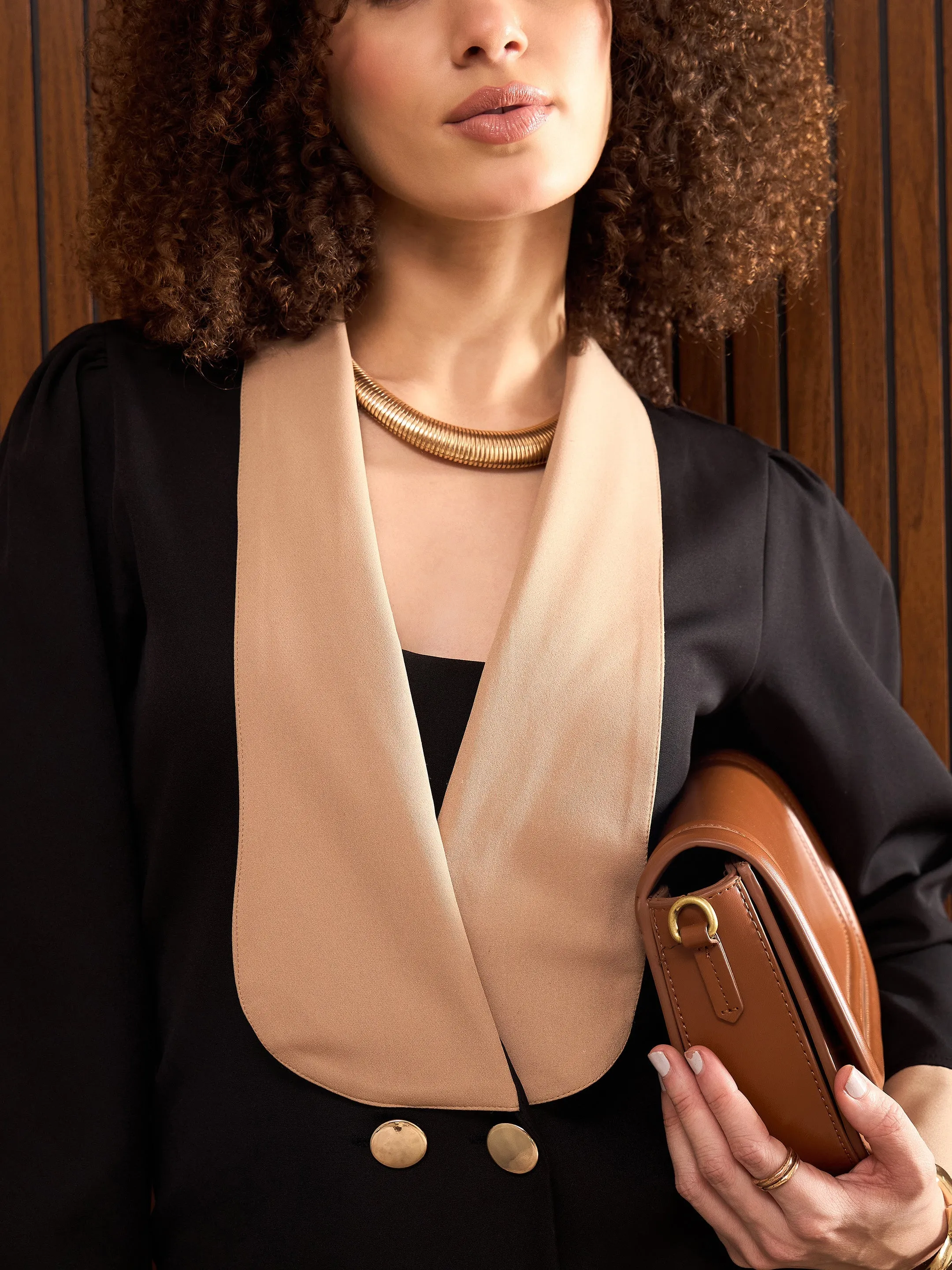 Women Black Double Breasted Shawl Collar Blazer Dress