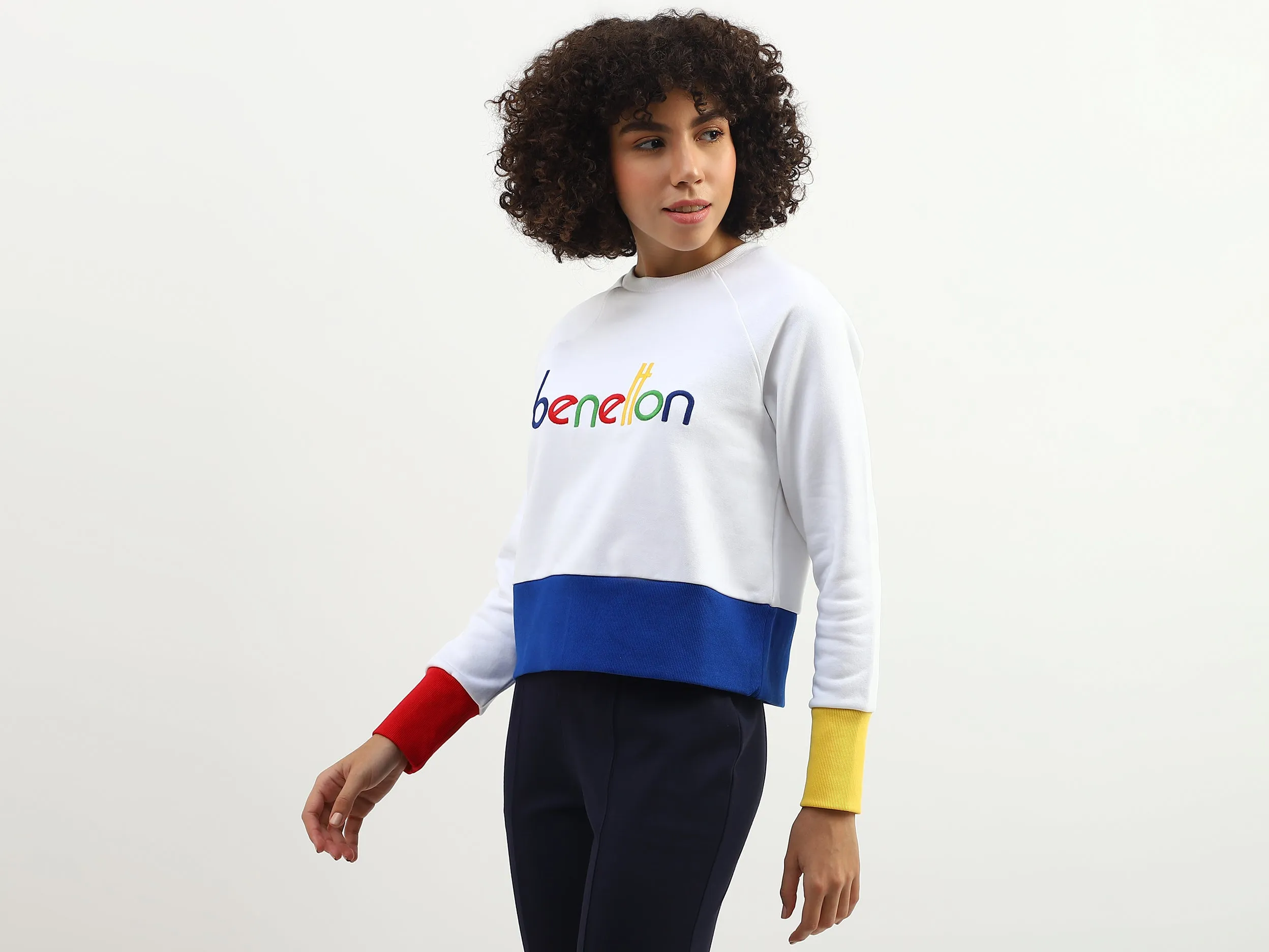 Women Embroidered Logo Round Neck Sweatshirt