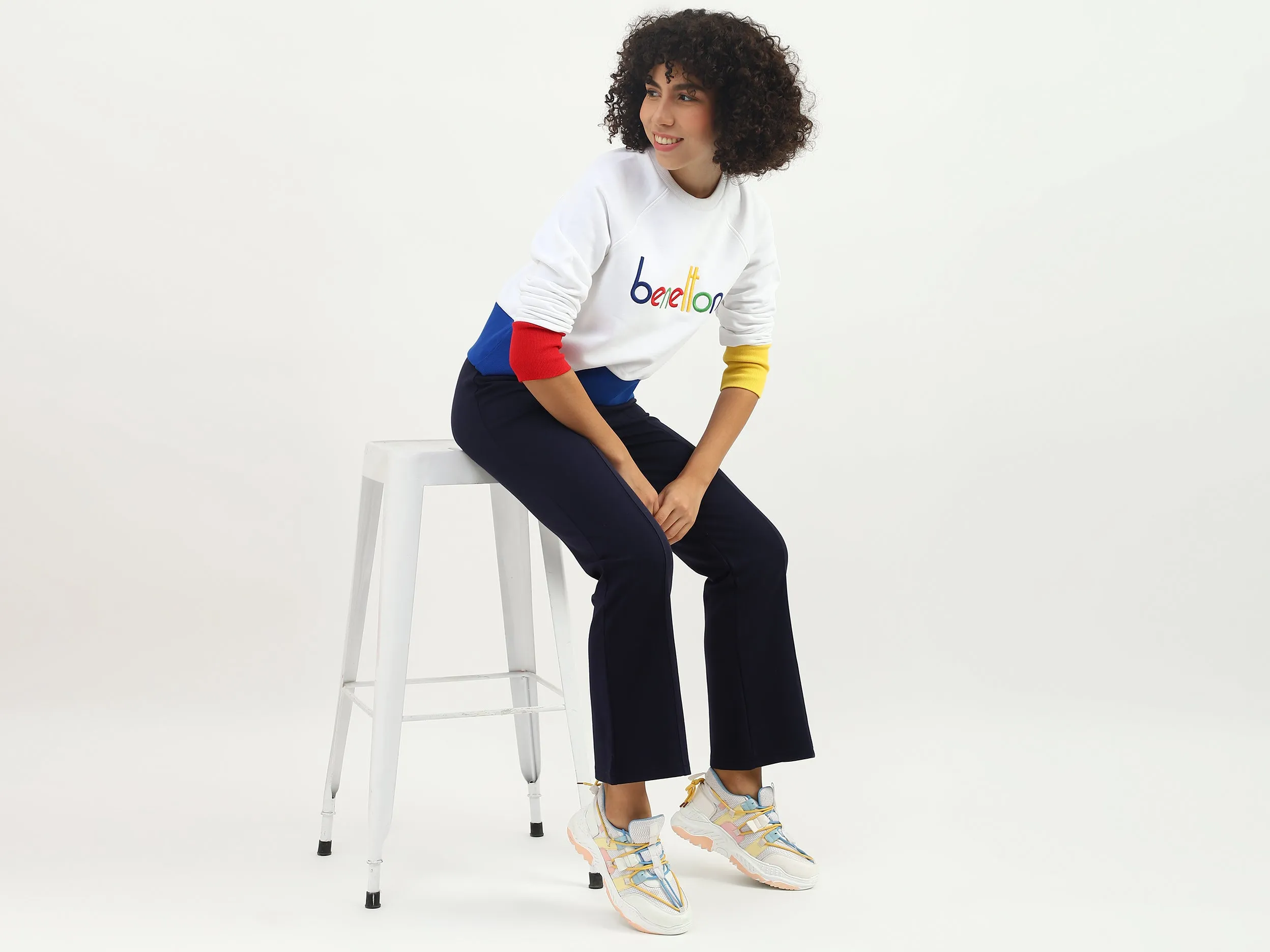 Women Embroidered Logo Round Neck Sweatshirt