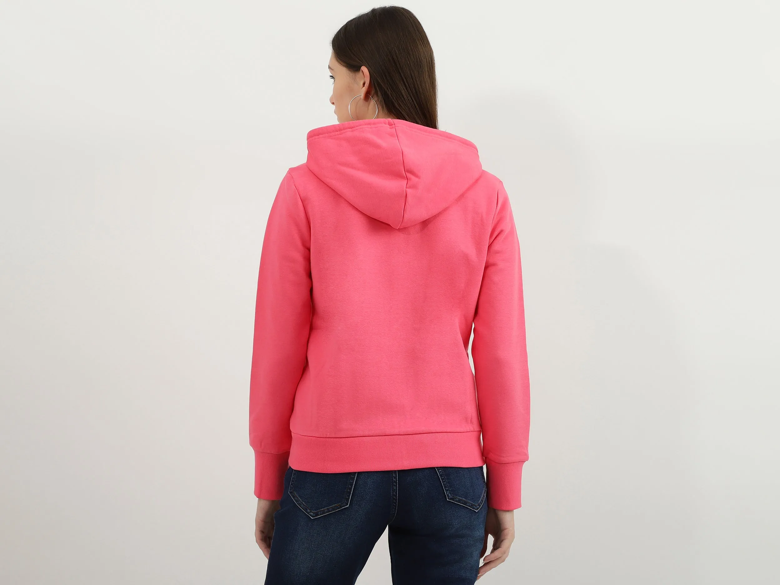 Women Solid Hooded Neck Sweatshirt