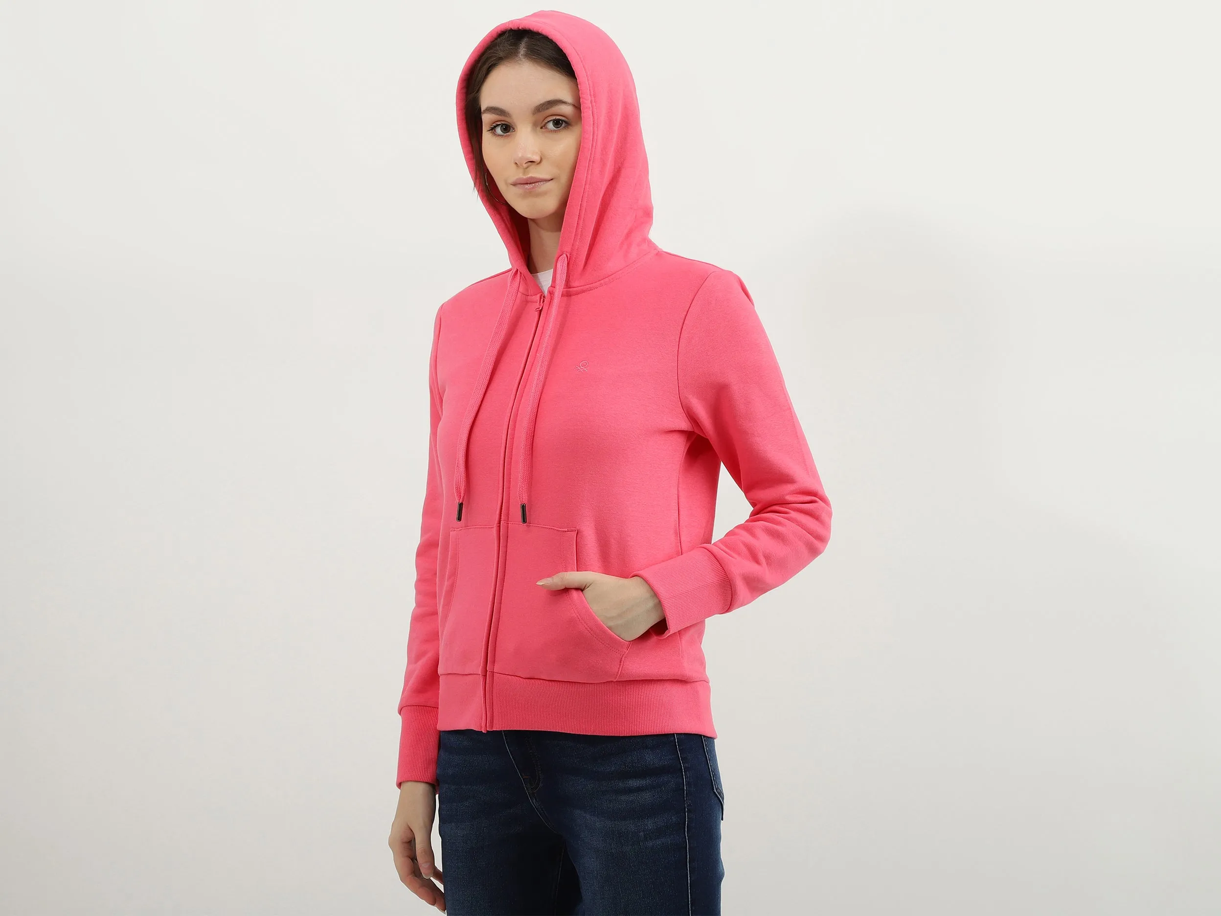 Women Solid Hooded Neck Sweatshirt