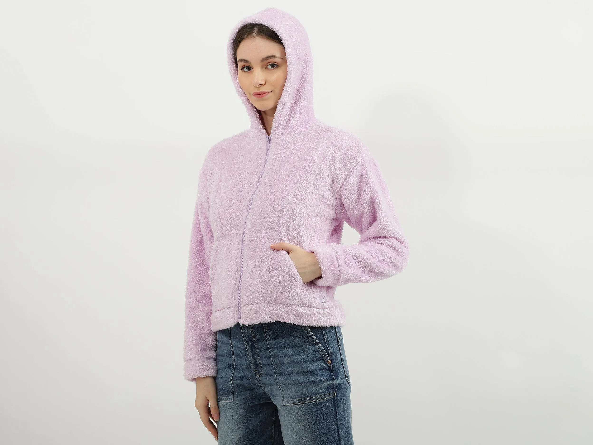 Women Solid Hooded Neck Sweatshirt