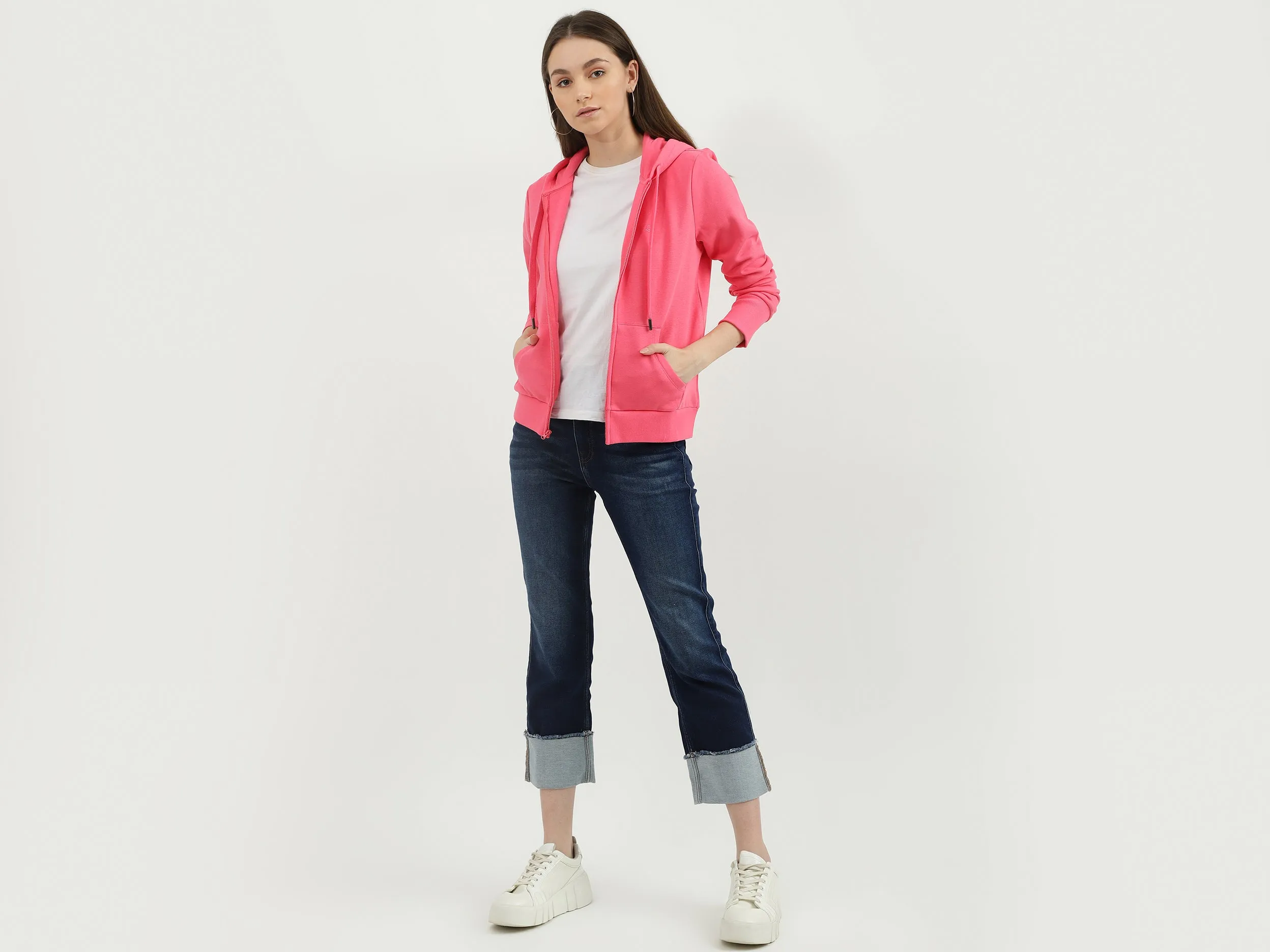 Women Solid Hooded Neck Sweatshirt