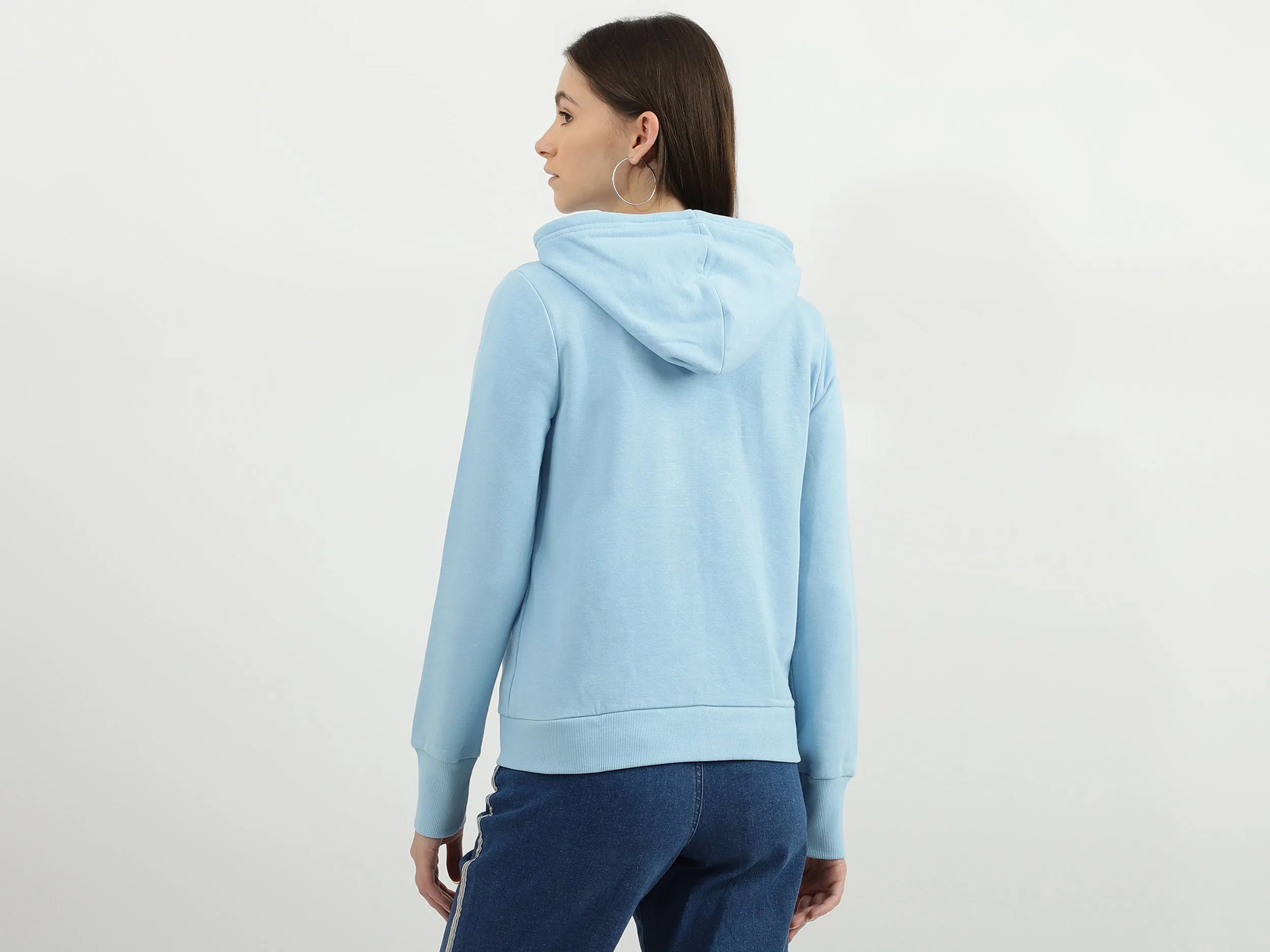 Women Solid Hooded Neck Sweatshirt