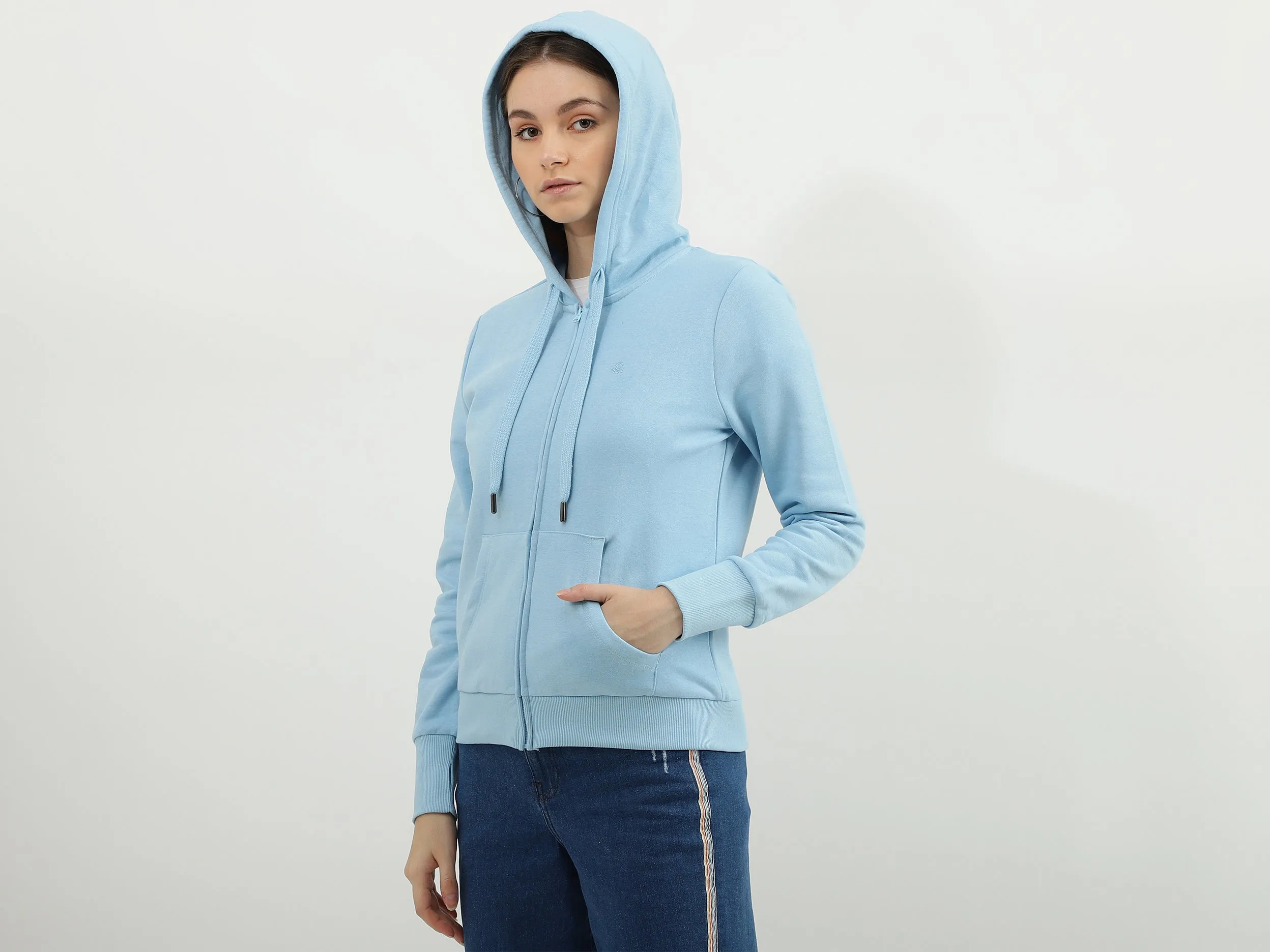 Women Solid Hooded Neck Sweatshirt