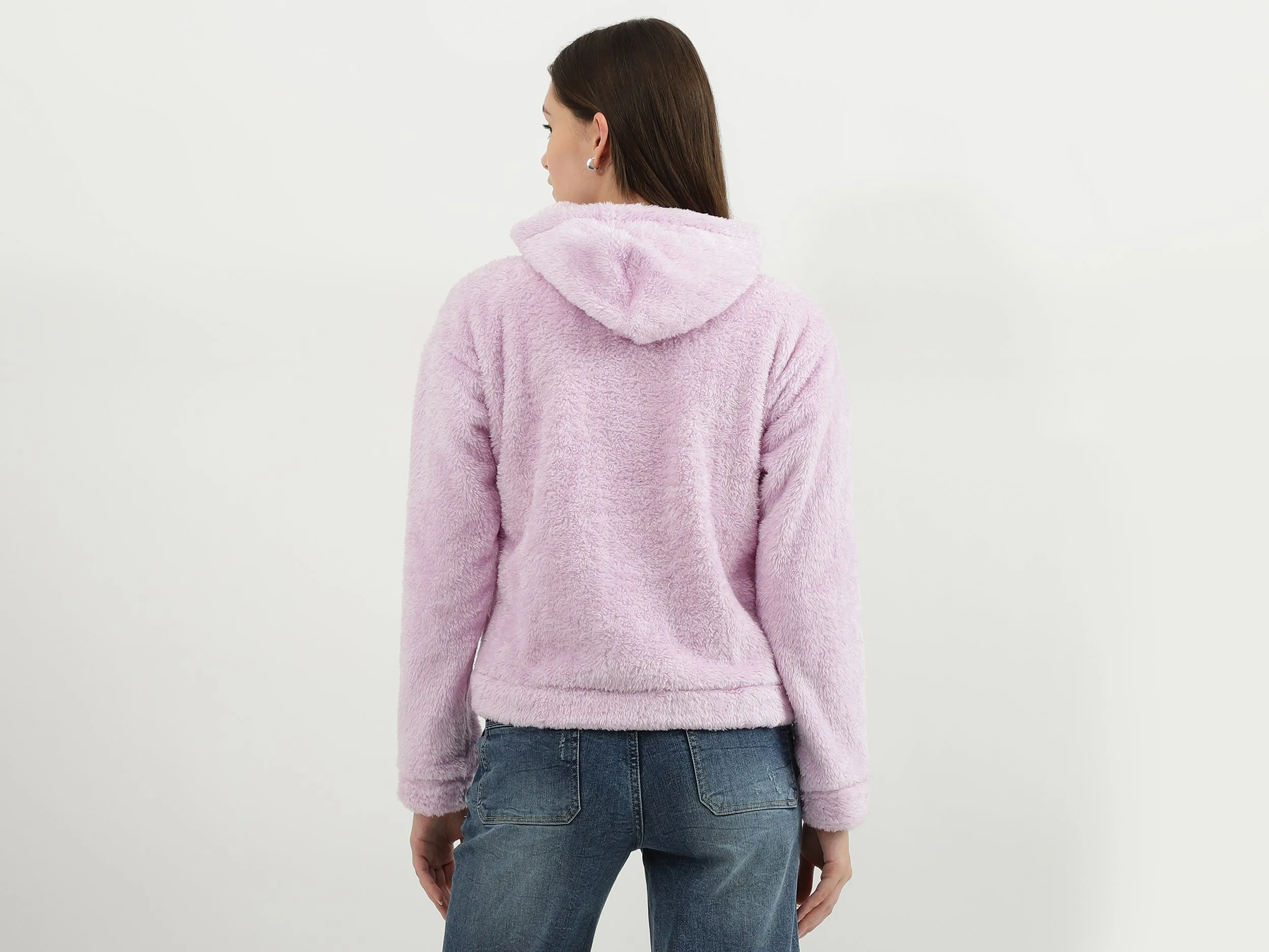 Women Solid Hooded Neck Sweatshirt