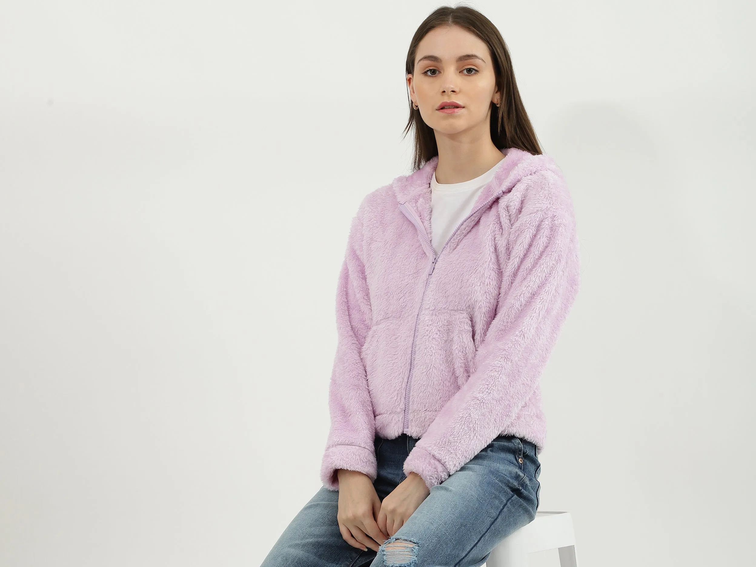 Women Solid Hooded Neck Sweatshirt