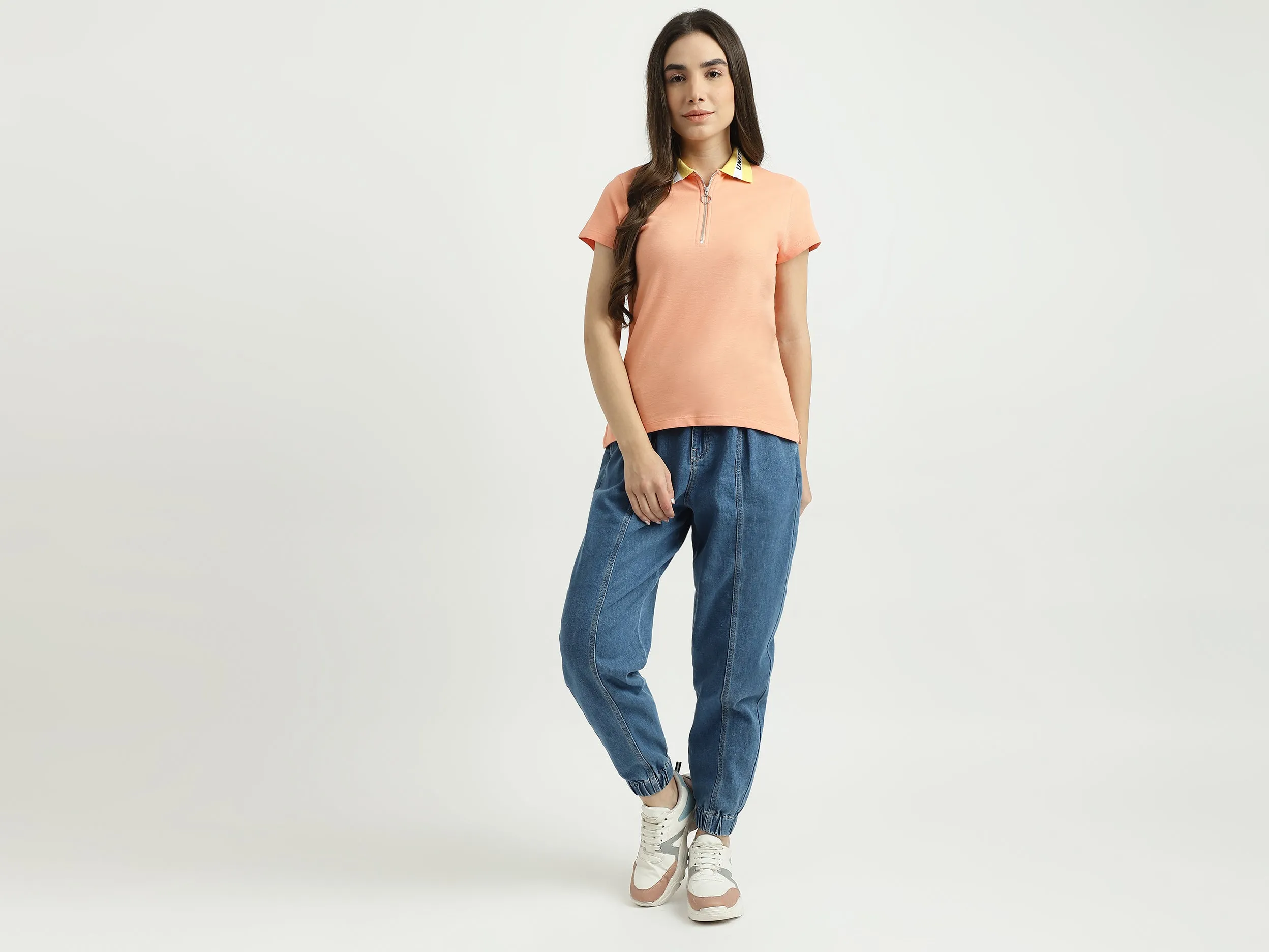 Women Solid Polo Collar T-shirt