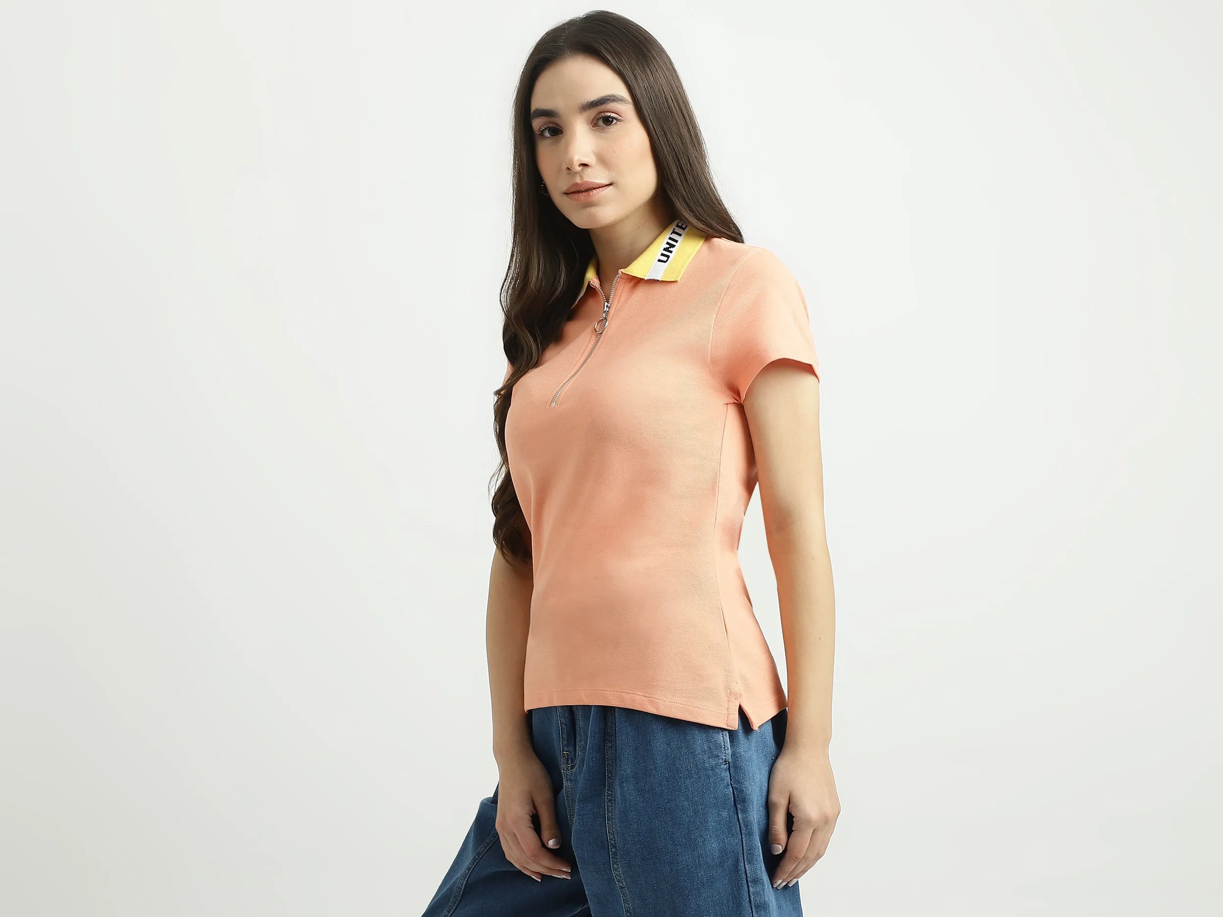Women Solid Polo Collar T-shirt