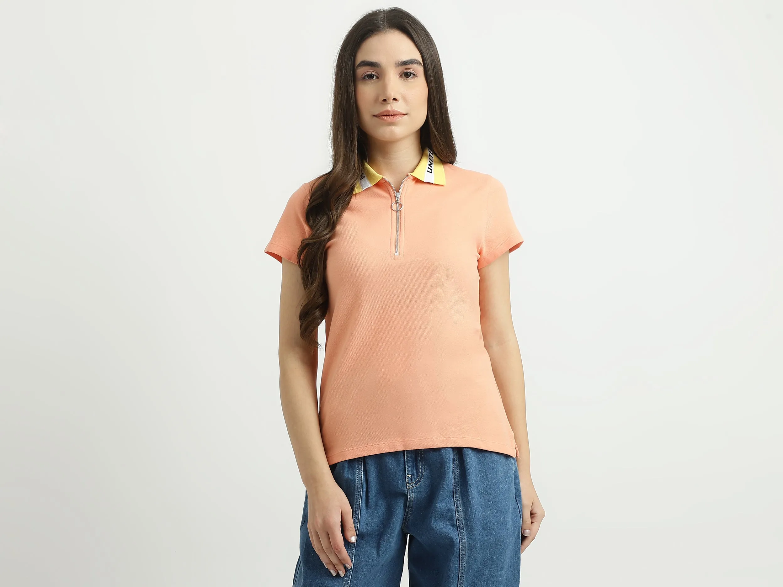 Women Solid Polo Collar T-shirt