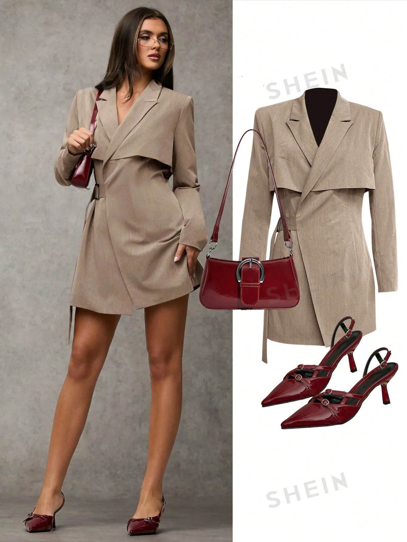 Women Spring And Autumn Casual Solid Color Lapel Wrap Blazer Dress Fall Women Clothes Winter Women Clothes Business Casual Women Business Women Clothes Office Wear Women Teacher Clothes