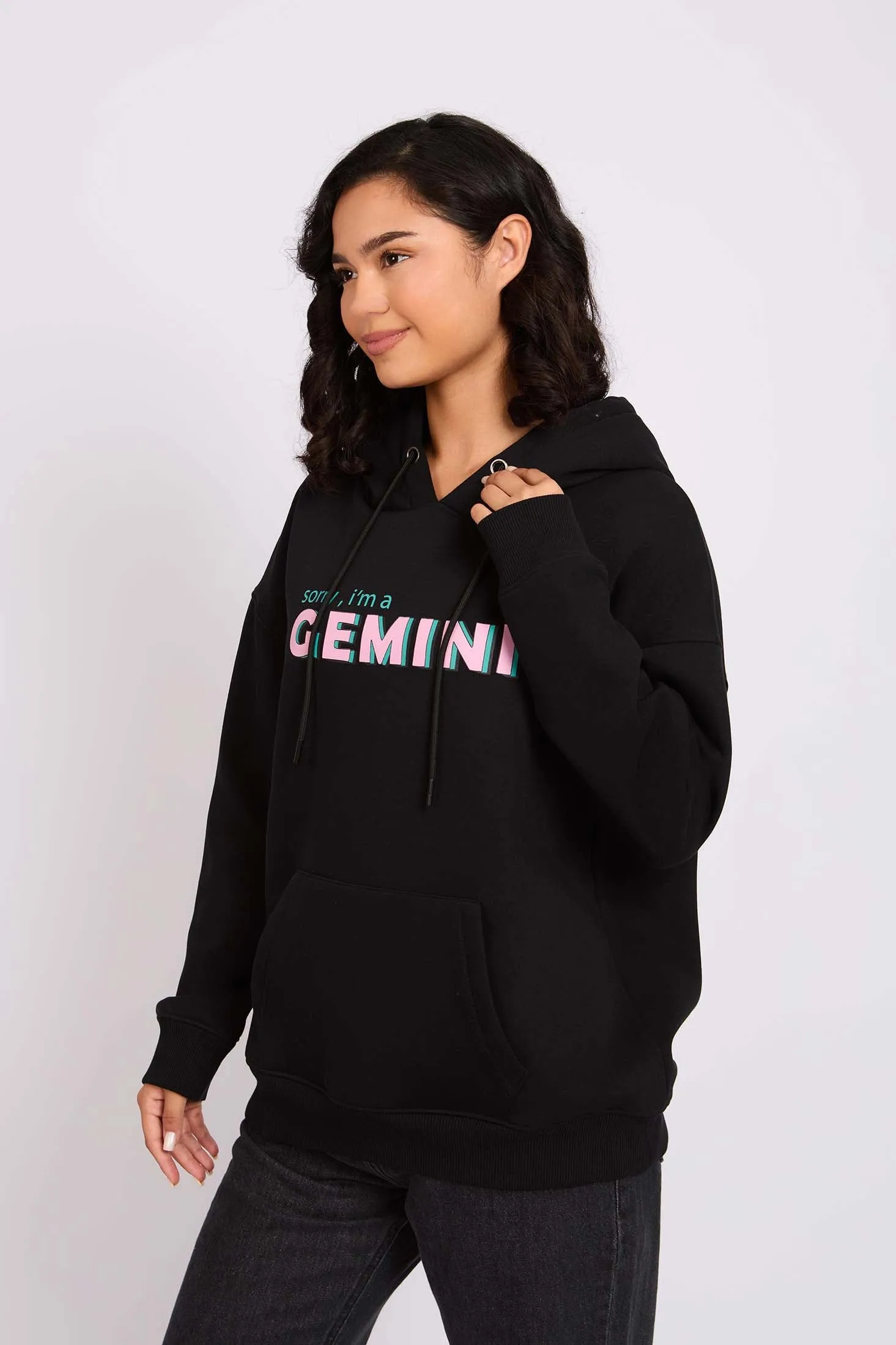 Women Sweat Shirt Loose Fit Hoodie Printed Black