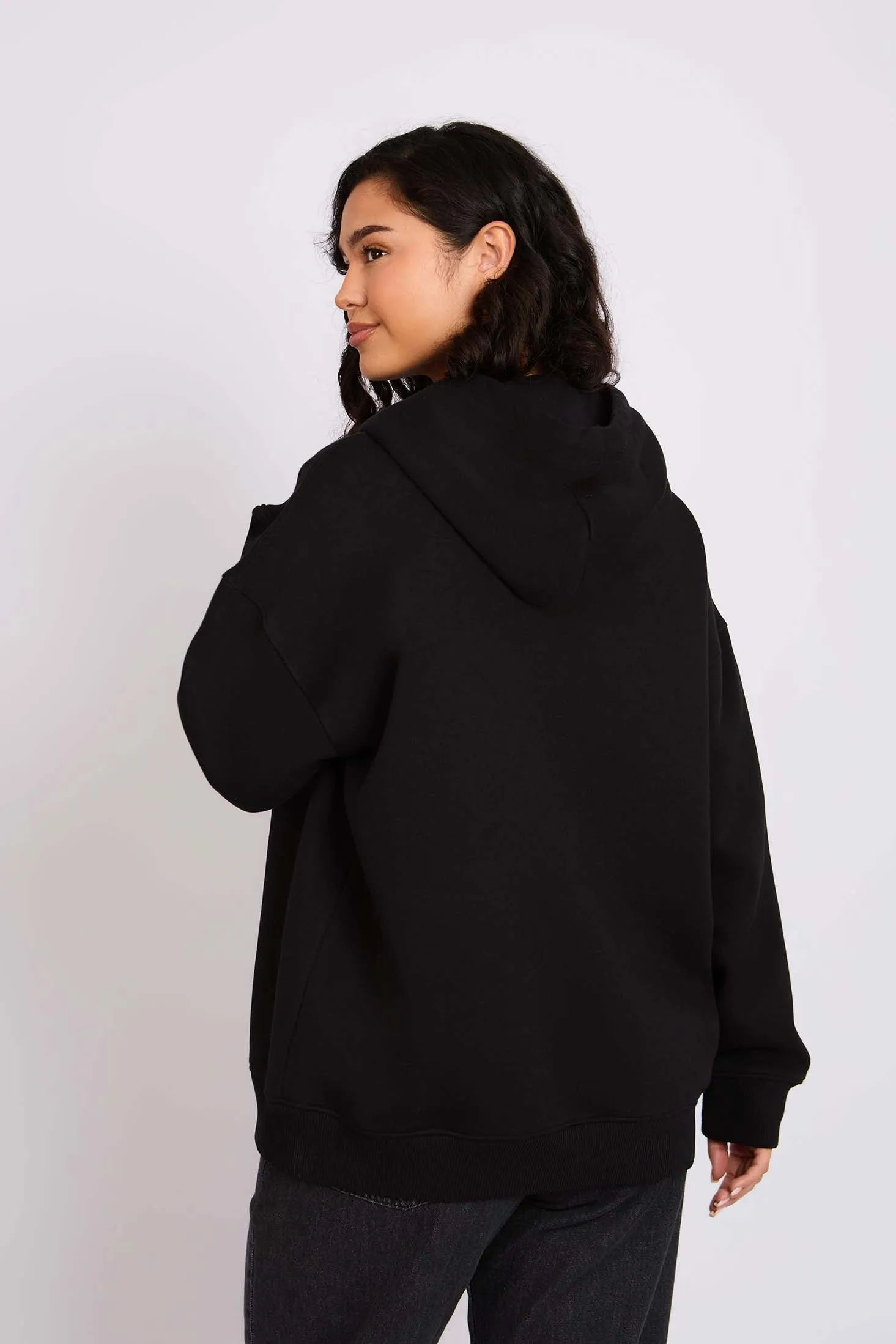 Women Sweat Shirt Loose Fit Hoodie Printed Black