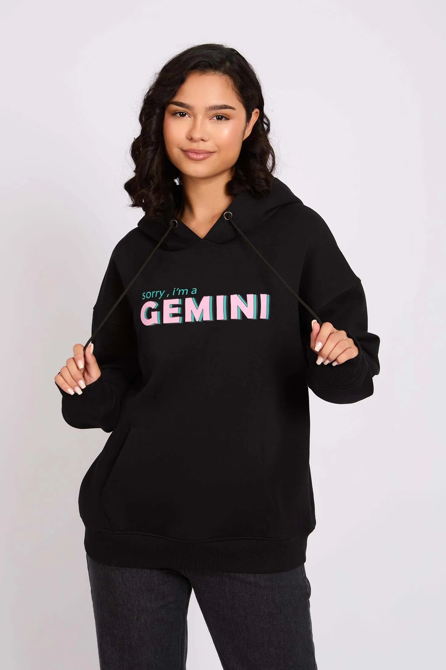 Women Sweat Shirt Loose Fit Hoodie Printed Black