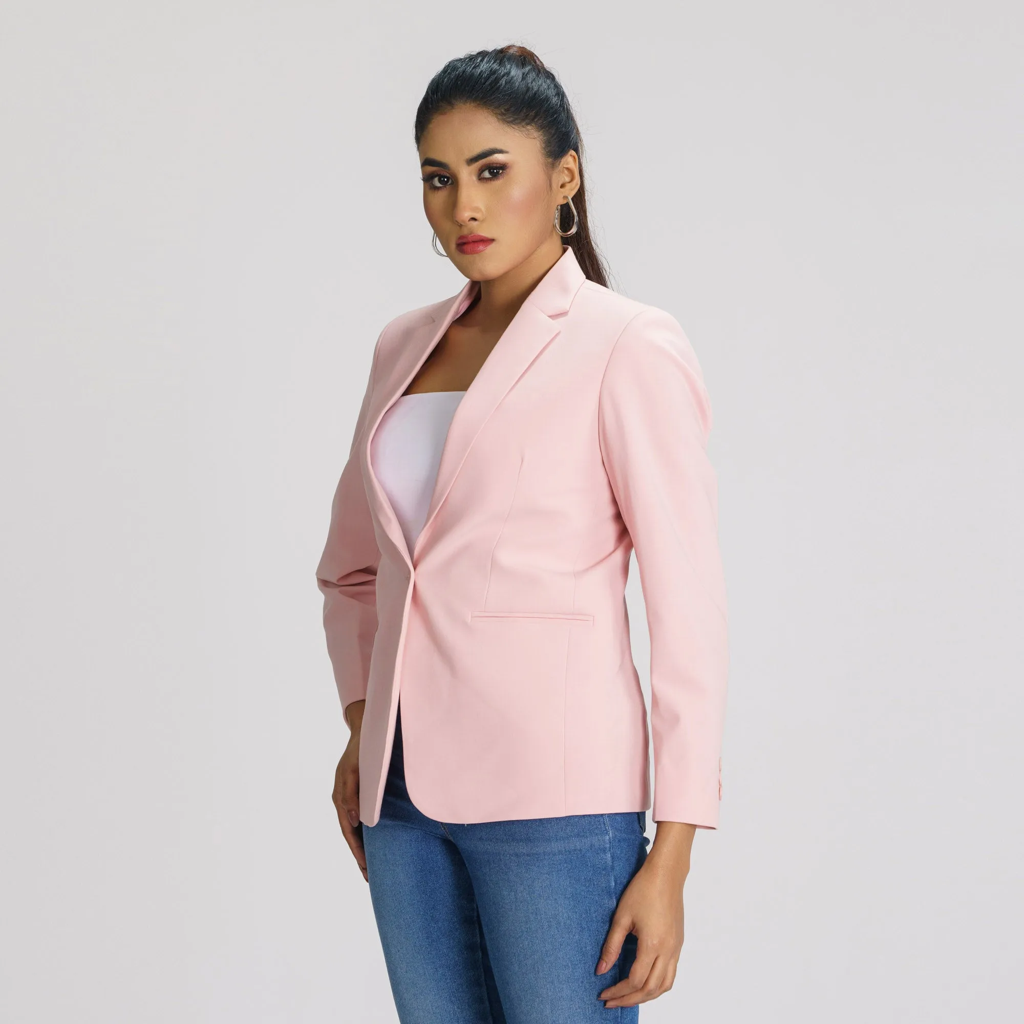 Womens Baby Pink Slim Fit Blazer