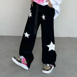 Women’s Baggy Straight Leg Pants with White Star Patches