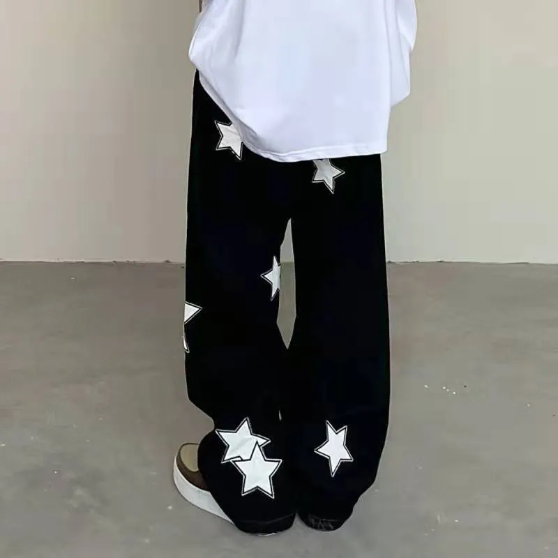 Women’s Baggy Straight Leg Pants with White Star Patches
