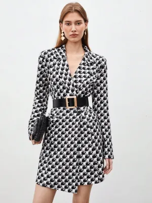 Women'S Houndstooth Check Blazer Style Dress