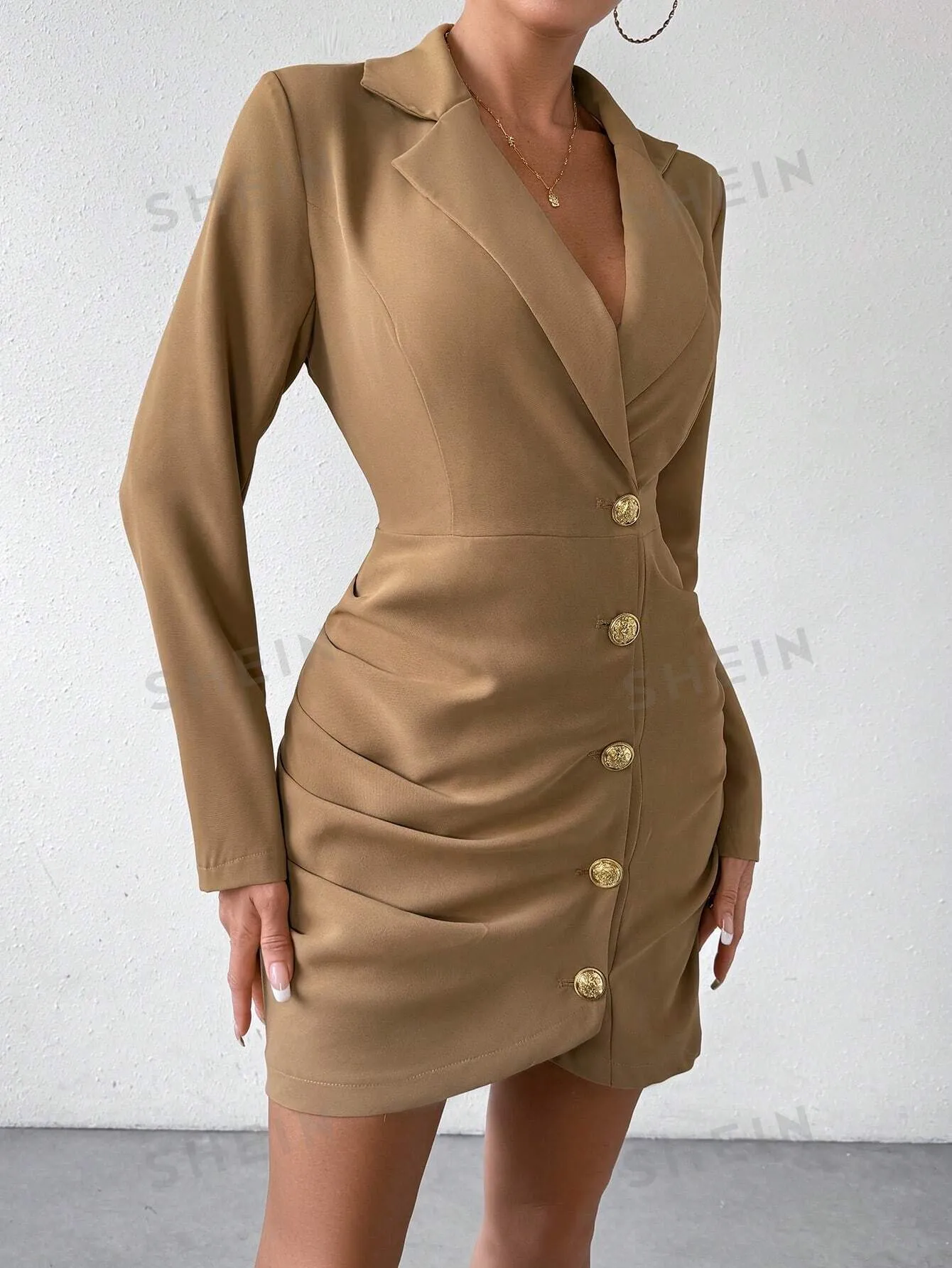 Women's Notched Lapel Single Breasted Pleated Blazer