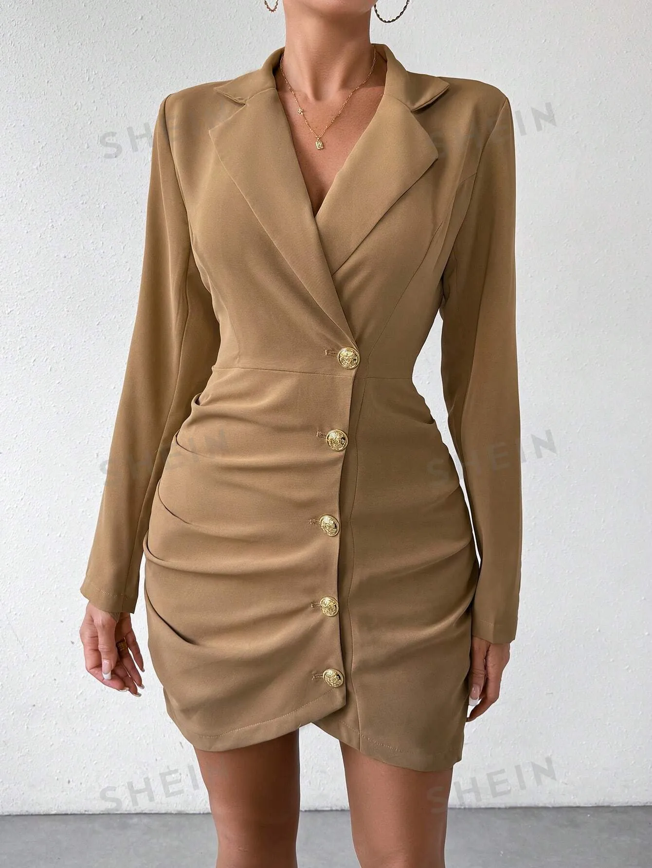 Women's Notched Lapel Single Breasted Pleated Blazer