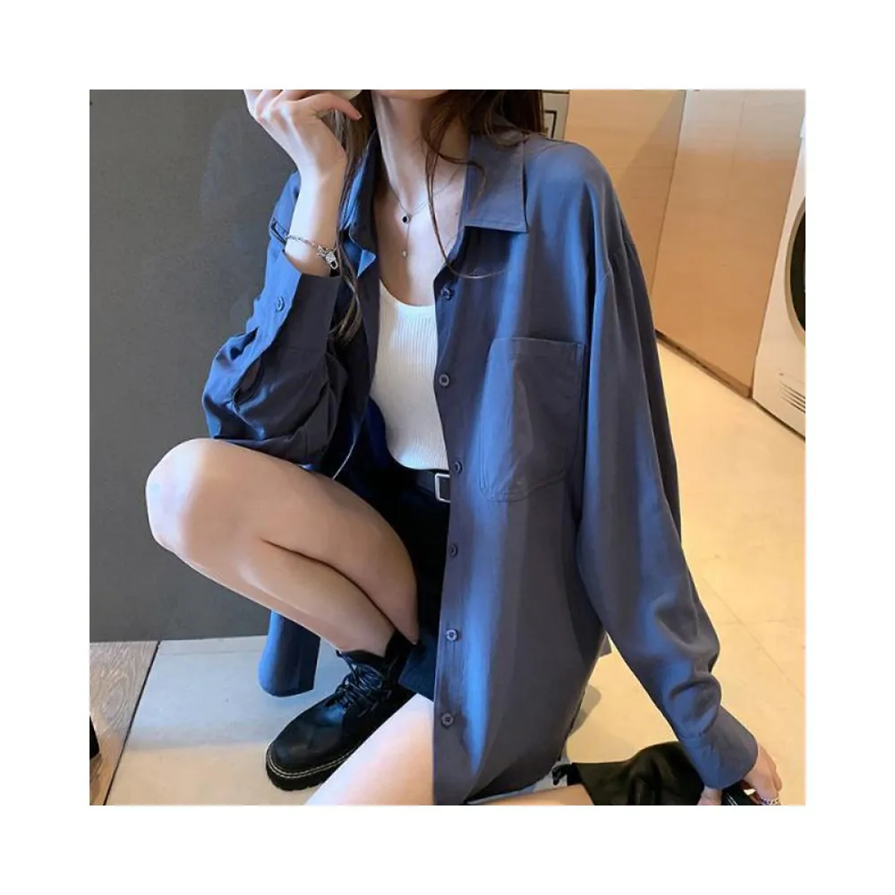 Women's Solid Color Loose Long Sleeve Blouse