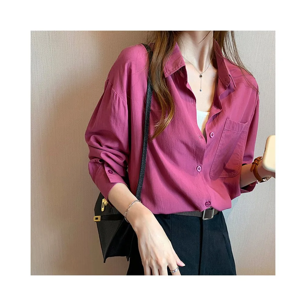 Women's Solid Color Loose Long Sleeve Blouse