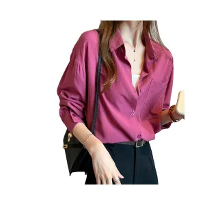 Women's Solid Color Loose Long Sleeve Blouse